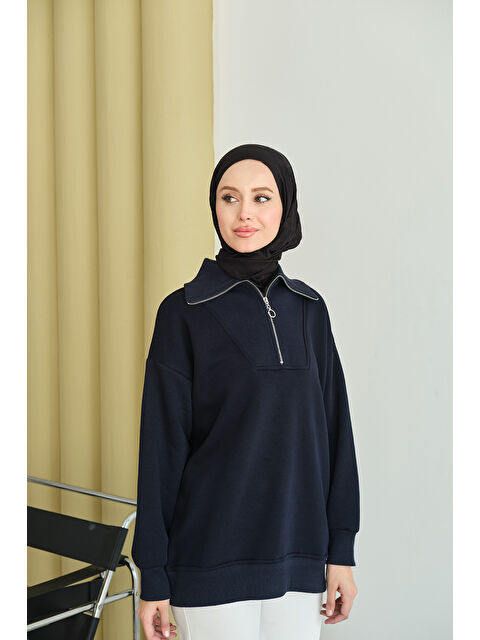 Locco Moda Kadın Yarım Fermuarlı Sweat Lacivert - S000494466-21164