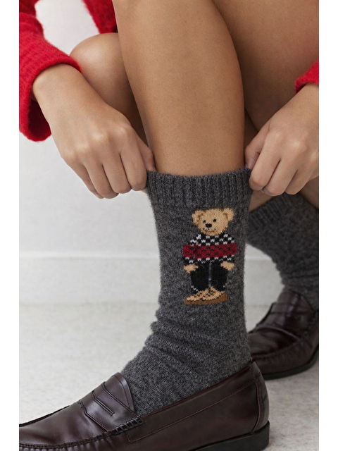 Katia And Bony Kadın Teddy Desenli Yün Soket Çorap Gri