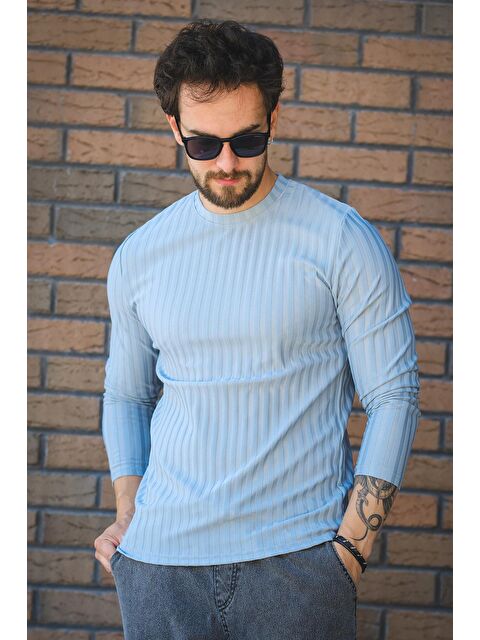 Oksit Jordao Fitilli Slim Fit Elastanlı Bisiklet Yaka Erkek Uzun Kol Tshirt - S000422227-20600