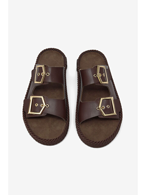 TONNY BLACK Kadın Kahve Rahat Kalıp Hazır Taban Tokalı Terlik - S000527673-19413