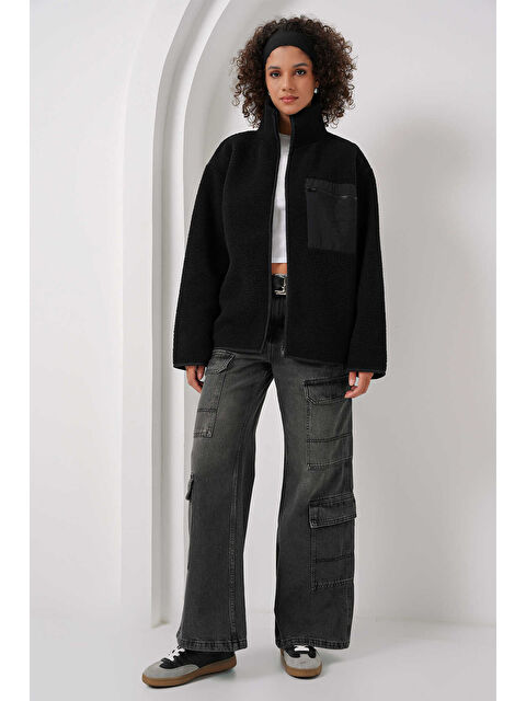 Rodi Kadın Fermuarlı Oversize Pelüş Ceket 55446 - S000327337-19351