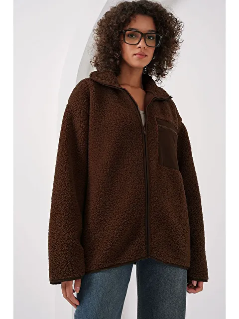 Rodi Kadın Fermuarlı Oversize Pelüş Ceket 55446 - S000327337-19413