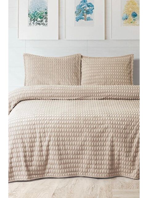 Çeyiz Diyarı Merinos Twist Çift Kişilik Battaniye Seti Cappucino - S000500203-19413