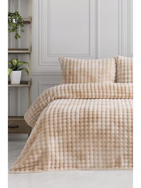 Çeyiz Diyarı Merinos Reflection Çift Kişilik Battaniye Seti Krem - S000500206-19966