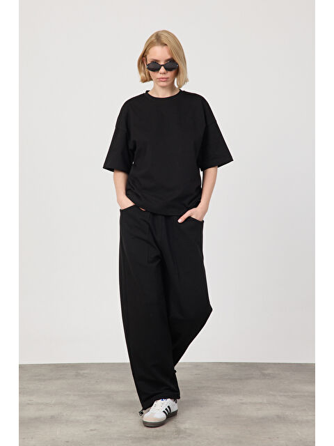 gothamVibes Kadın Blank Siyah Ayarlanabilir Paça Eşofman Alt