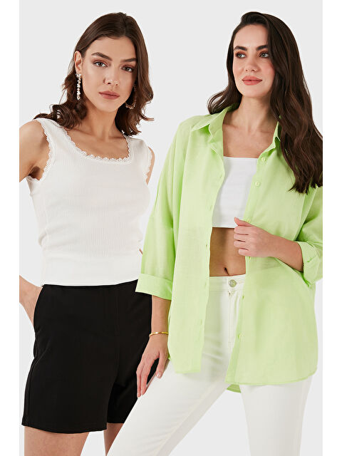 Lela Streç Pamuklu Oversize Fit 2' li Paket Gömlek-Atlet Set 67810014979S2 - S000425063-6348