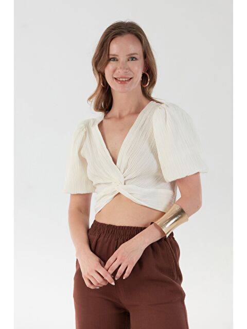 Fullamoda Önü Düğümlü Balon Kol Bluz - S000389298-19965