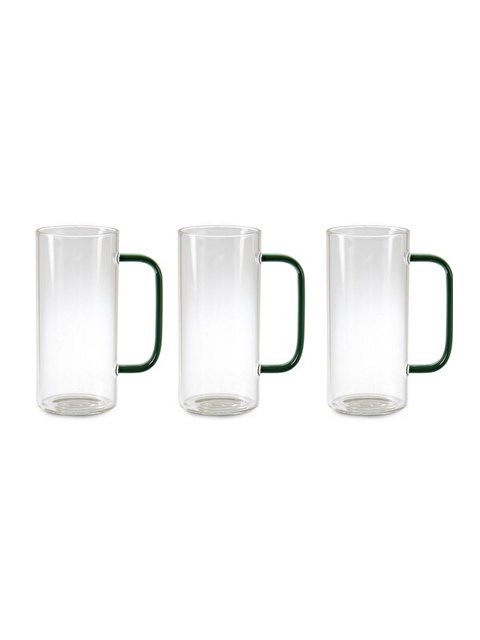 Kitchen Design Lab Yeşil Renk Borosilikat Yuvarlak Cam Kulplu Kupa 400 ml 3 Adet - S000435835-26865