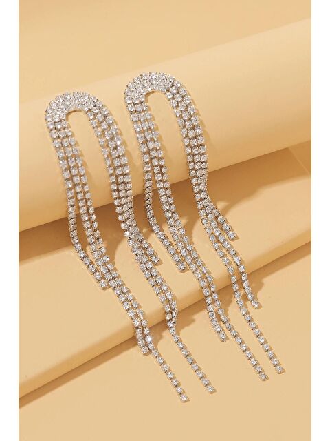 New Obsessions Parlak Taşlı Püsküllü Sallantılı Abiye Küpe - S000463686-18105