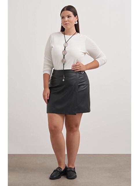 Mylinemoda Kemer Toka Detaylı Deri Şort Etek - S000338086-19351