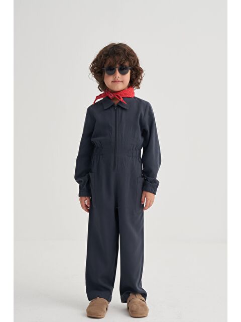 CİGİT Lyocell Önü Fermuarlı Tulum 2-7 Yaş Lacivert - S000483000-21164