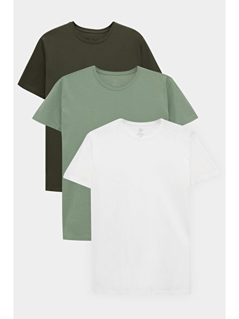 D'S damat Slim Fit Haki/Yeşil/Beyaz 3'Lü T-Shirt - S000401503-37310