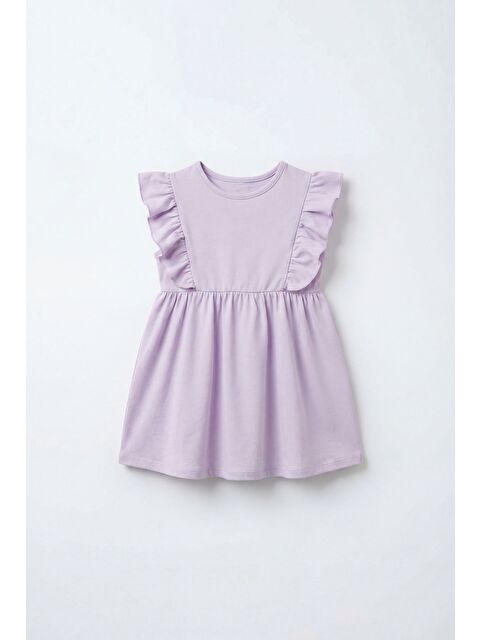 Magu Kız Çocuk Pamuklu Lila Fırfır Kollu Elbise