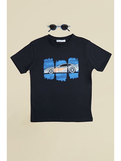 Fullamoda Araba Baskılı Bisiklet Yaka Erkek Çocuk Tişört