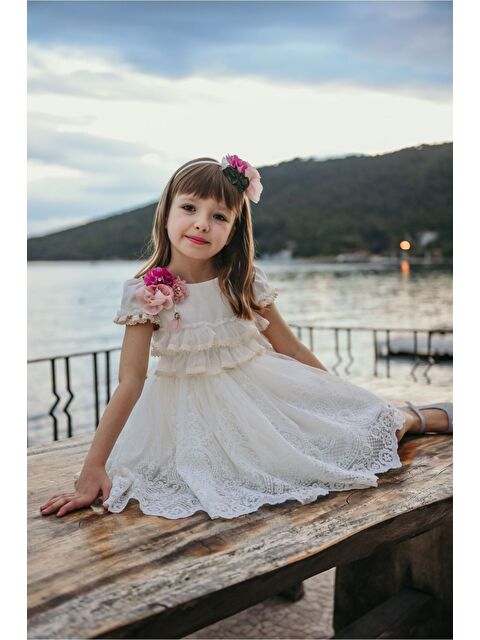 Mialora Özel Tasarım Kız Çocuk Elbise, Dantel Detaylı Kız Çocuk Kısa Elbise, Taç Aksesuarlı Abiye Elbise - S000371477-19965