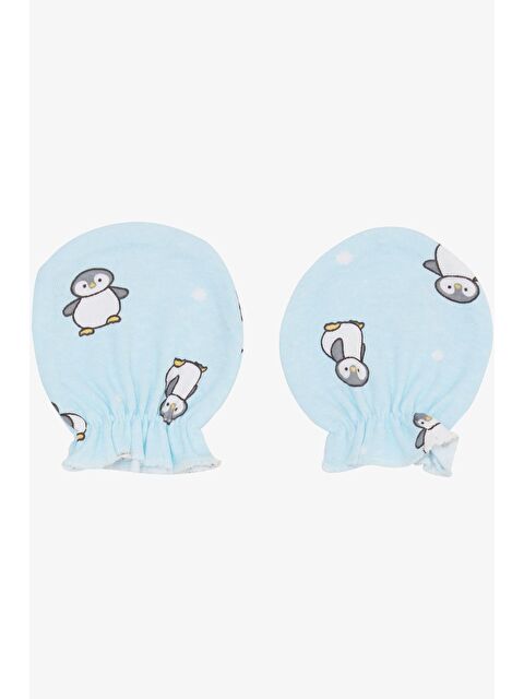 Breeze Yenidoğan Bebek Eldiven Penguen Desenli Açık Mavi (7 X 9 Cm) - S000508404-17437