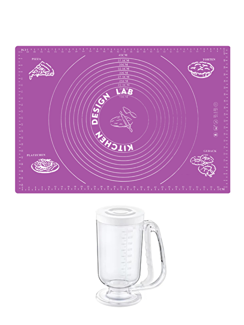 Kitchen Design Lab 2'li Set Mor 45x65 cm Silikon Hamur Açma Matı ve Hamur Porsiyonlayıcı - S000435841-20042