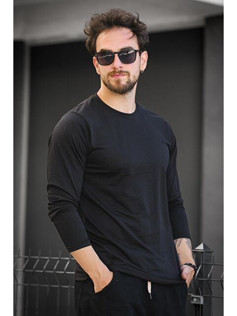 Oksit Betti Slim Fit Elastanlı Petek Kumaş Bisiklet Yaka Erkek Uzun Kol Tshirt - S000437721-19351