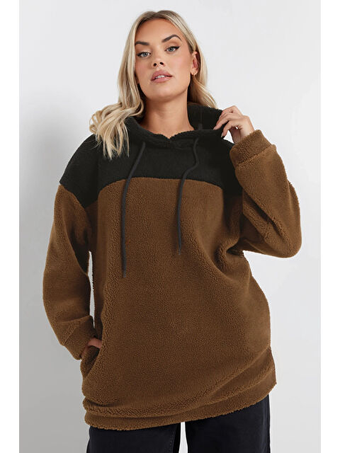 Stil Diva Büyük Beden Uzun Kollu Kapüşonlu ve Cepli Pelüş Sweatshirt 303794 - S000338092-19413