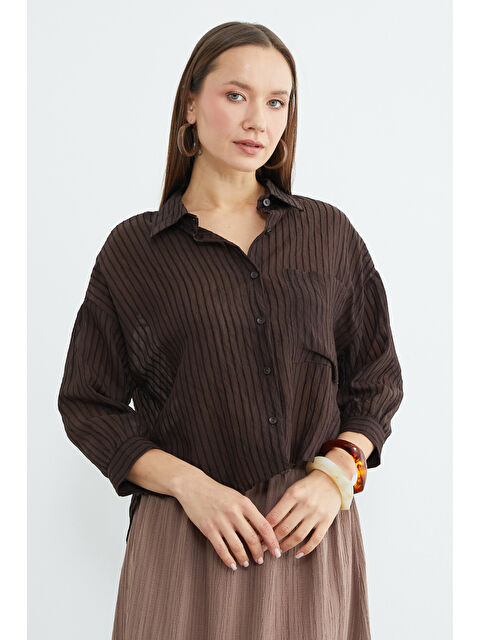 Fullamoda Çizgili Jakarlı Tek Cepli Gömlek - S000504004-19413