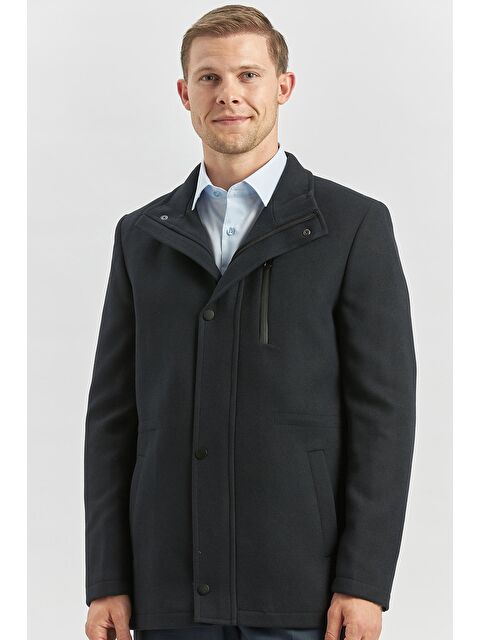 İMZA Koyu Lacivert Kaşe Dik Yaka Kapitoneli Astar Slim Fit Dar Kesim Klasik Kaban 1008245150 - S000350019-29672