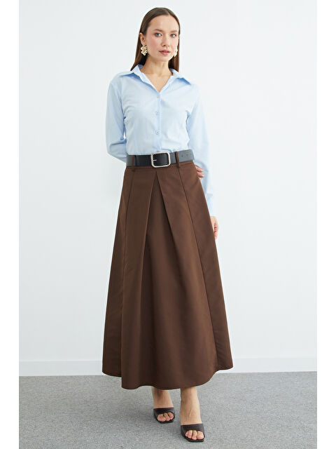 Fullamoda Kemerli Pileli Maxi Boy Etek - S000513477-19413