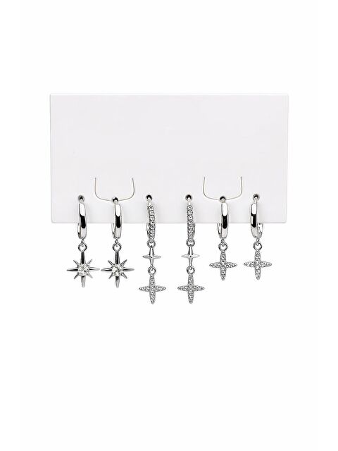 New Obsessions 6 Adet Gümüş Rengi Taşlı Küpe Seti - S000530838-18105