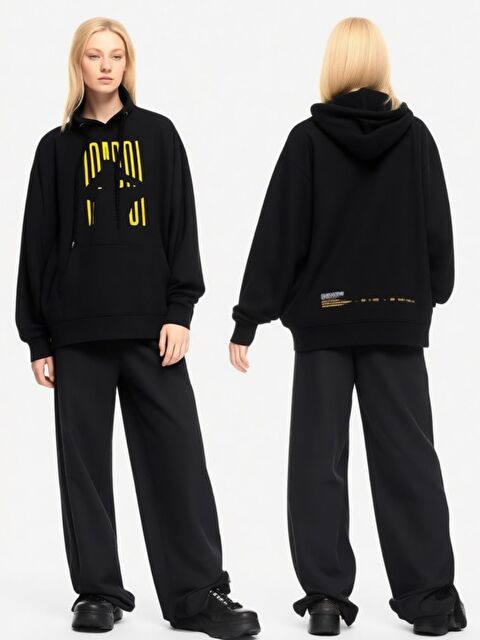 Trendseninle Kadın Siyah Footballer Baskılı Kapüşonlu Sweatshirt Hoodie - S000489663-19351