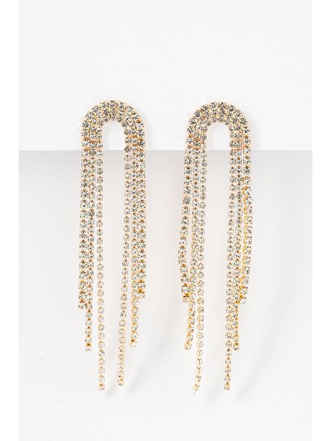 New Obsessions Parlak Taşlı Püsküllü Sallantılı Abiye Küpe - S000463686-20076