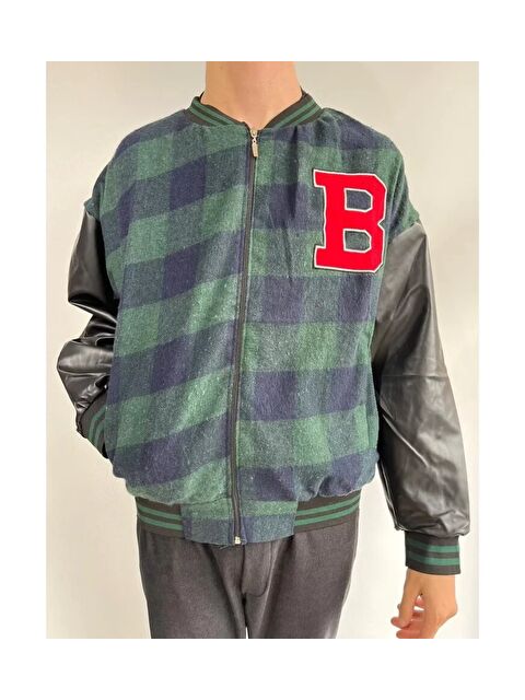 Jane's Erkek Pötikare Desen Nakışlı Kolej Ceket - Haki