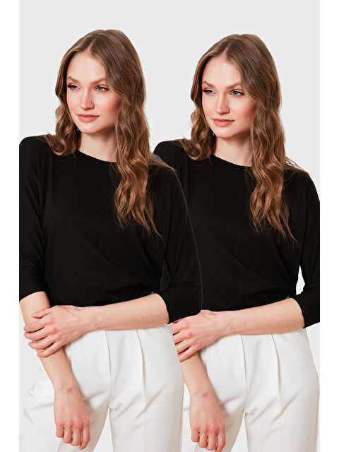 Lela Standart Fit Bisiklet Yaka Truvakar Kol 2'li Paket Bluz 5861416YS2 - S000389301-19351