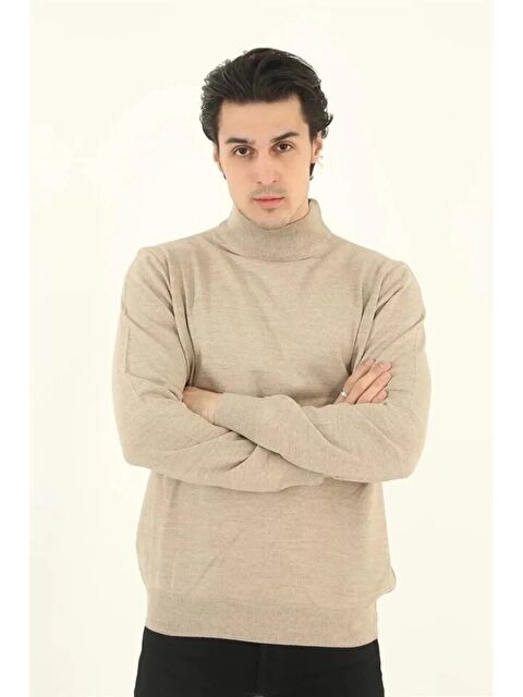 Jane's Erkek Yarım Balıkçı Yaka Triko Kazak - Bej