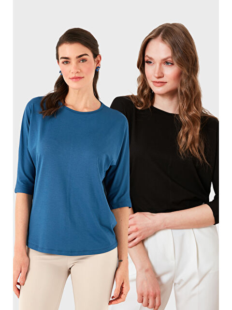 Lela Standart Fit Bisiklet Yaka Truvakar Kol 2'li Paket Bluz 5861416YS2 - S000389301-37438