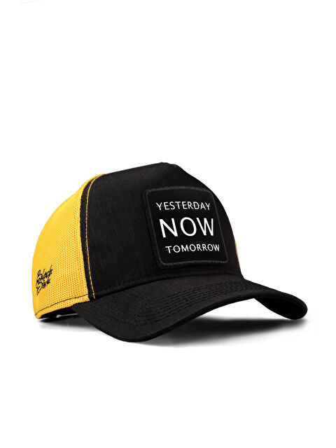BlackBörk Yesterday Now Tomorrow Logolu Cordura Siyah-Sarı Trucker Şapka