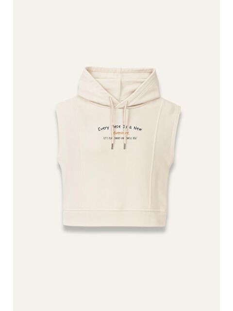 ZEYLAND Unisex Çocuk Kapüşonlu Kısa Kol Sweatshirt - Krem