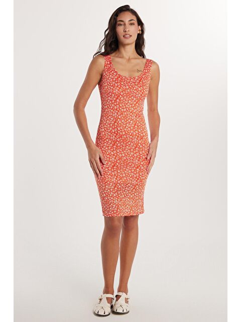 TUDORS Kadın Slim Fit Dar Kesim Kalın Askılı U Yaka Baskılı Elbise - S000520470-23173