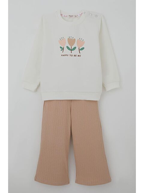 Breeze Kız Çocuk Takım Özgüven Temalı Pırıltılı Laleler Baskılı Ekru (1.5-5 Yaş) - S000527121-19965