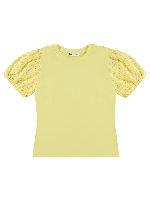 Civil Girls Kız Çocuk Dantel Balon Kol 6-9 Yaş Tişört - Sarı