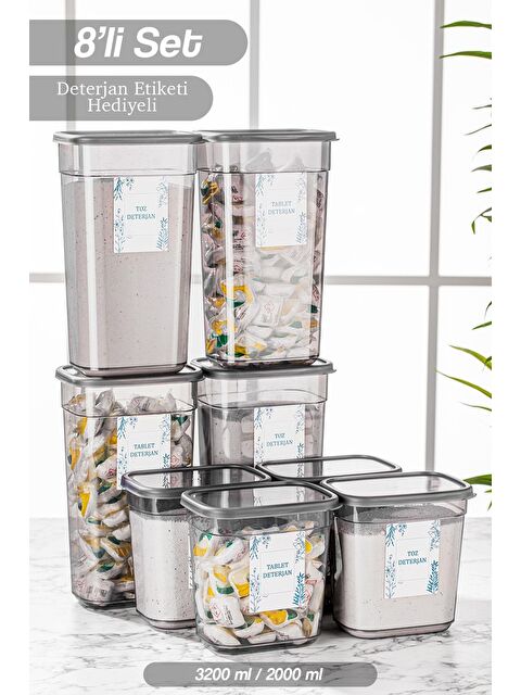 Meleni Home 8 li Mega Set Elina Dikdörtgen Deterjan Saklama Kabı Tablet Deterjan Saklama Kutusu - S000387417-20600