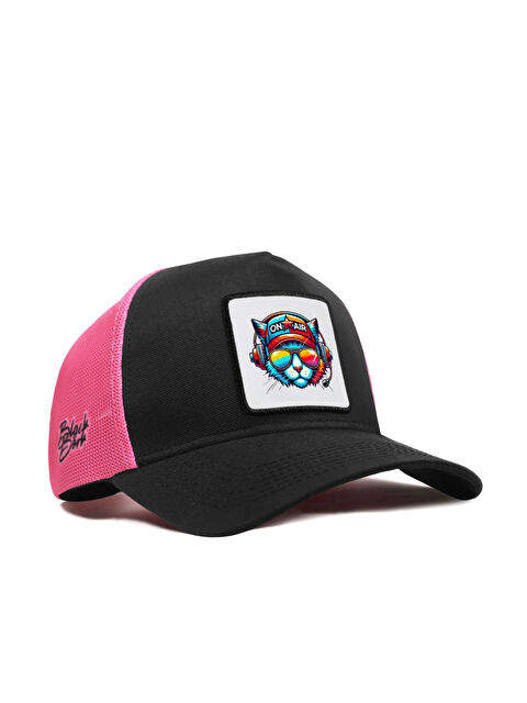BlackBörk Kedi Logolu Cordura Siyah-Pembe Trucker Şapka