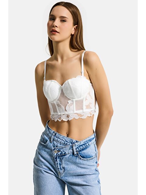It's Basic Kadın Beyaz w5 Balenli Güpür Dantel Detaylı Askılı Özel Tasarım Büstiyer - S000519069-20063