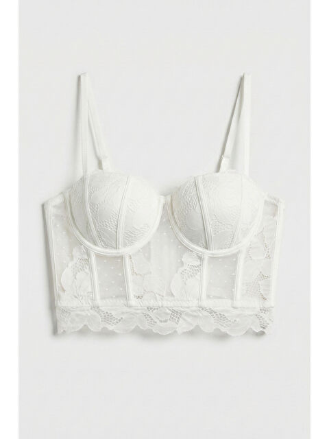 It's Basic Kadın Beyaz w5 Balenli Güpür Dantel Detaylı Askılı Özel Tasarım Büstiyer - S000519069-20063