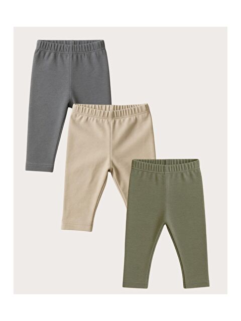Kidex's Unisex Bebek Üçlü Düz Renkli Organik Kumaş 3'Lü Tayt Seti İlkbahar Yazlık