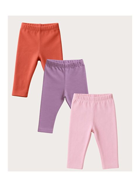 Kidex's Unisex Bebek Üçlü Düz Renkli Organik Kumaş 3'Lü Tayt Seti İlkbahar Yazlık