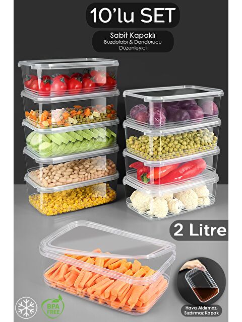 Meleni Home 10 Adet Sızdırmaz Kendinden Kapaklı Derin Dondurucuya Uygun Saklama Kabı Düzenleyici Erzak Kabı 2 lt - S000382855-26865