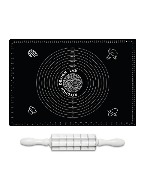Kitchen Design Lab 2'li Set Siyah 45x65 cm Silikon Hamur Açma Matı ve Kare Mantımatik Seti - S000435850-19351