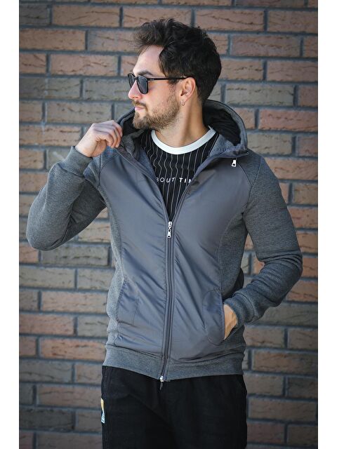 Oksit Fokt Üç İp Şardonlu Parça Detaylı Gizli Kapüşonlu Erkek Sweatshirt - S000437722-33408