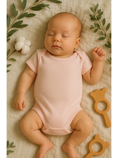 Kidex's Unisex Bebek Organik Pamuklu Çıtçıtlı Kısa Kollu Zıbın Body 0-12 Ay