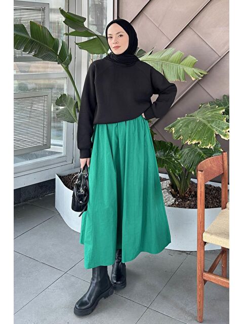 Lamelif Düşük Omuz Üç İplik Sweatshirt Siyah - S000517845-19351