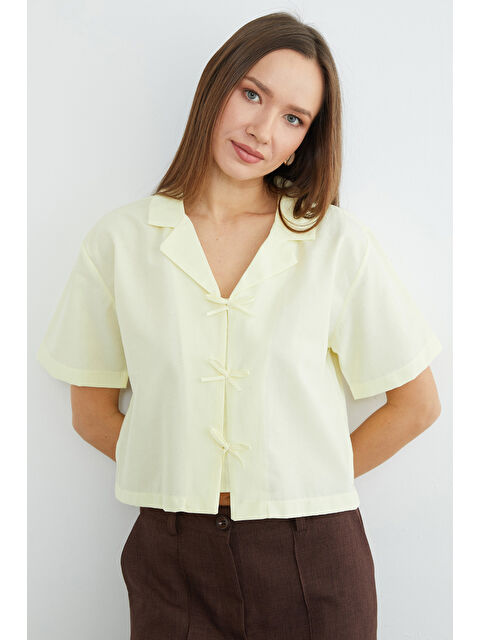 Fullamoda Fiyonklu Düğmeli Crop Gömlek - S000512210-20072